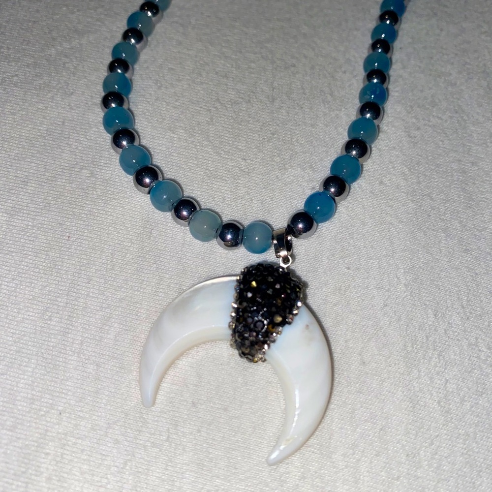 Blue and silver charm necklace